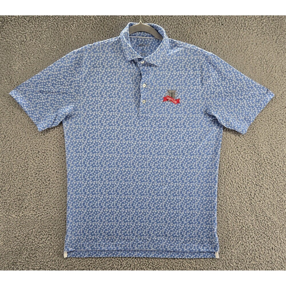 Johnnie-O Polo Shirt Mens Medium Blue Legacy Cup Golf Trophy Floral Performance